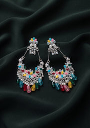 Silver Plated Oxidized With Beaded Jhumka