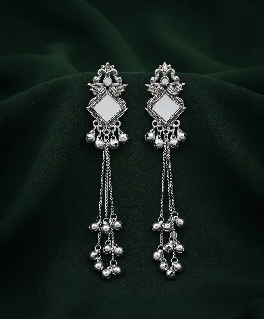 Silver Plated Oxidized Fancy Drop Earrings