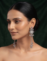 Silver Plated Oxidized Fancy Drop Earrings