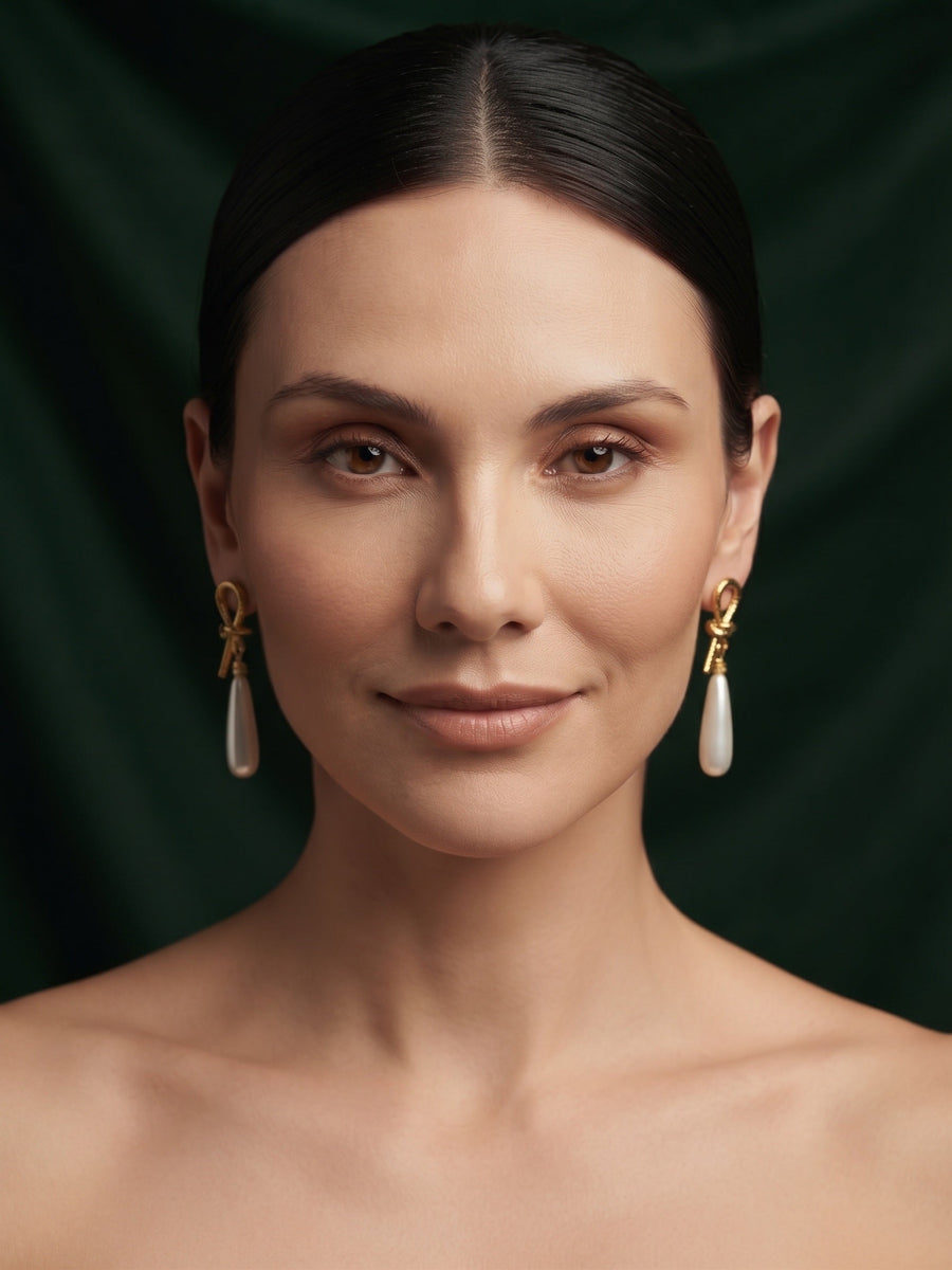 Gold Plated Stylish Fancy Pearls Beaded Drop Earrings