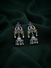Silver Plated Oxidized Fancy Jhumka Earrings