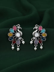 Silver Plated Oxidized Peacock Studs
