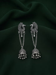 Silver Plated Oxidized Fancy Jhumka Earrings