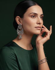 Silver Plated Oxidized Fancy Jhumka Earrings