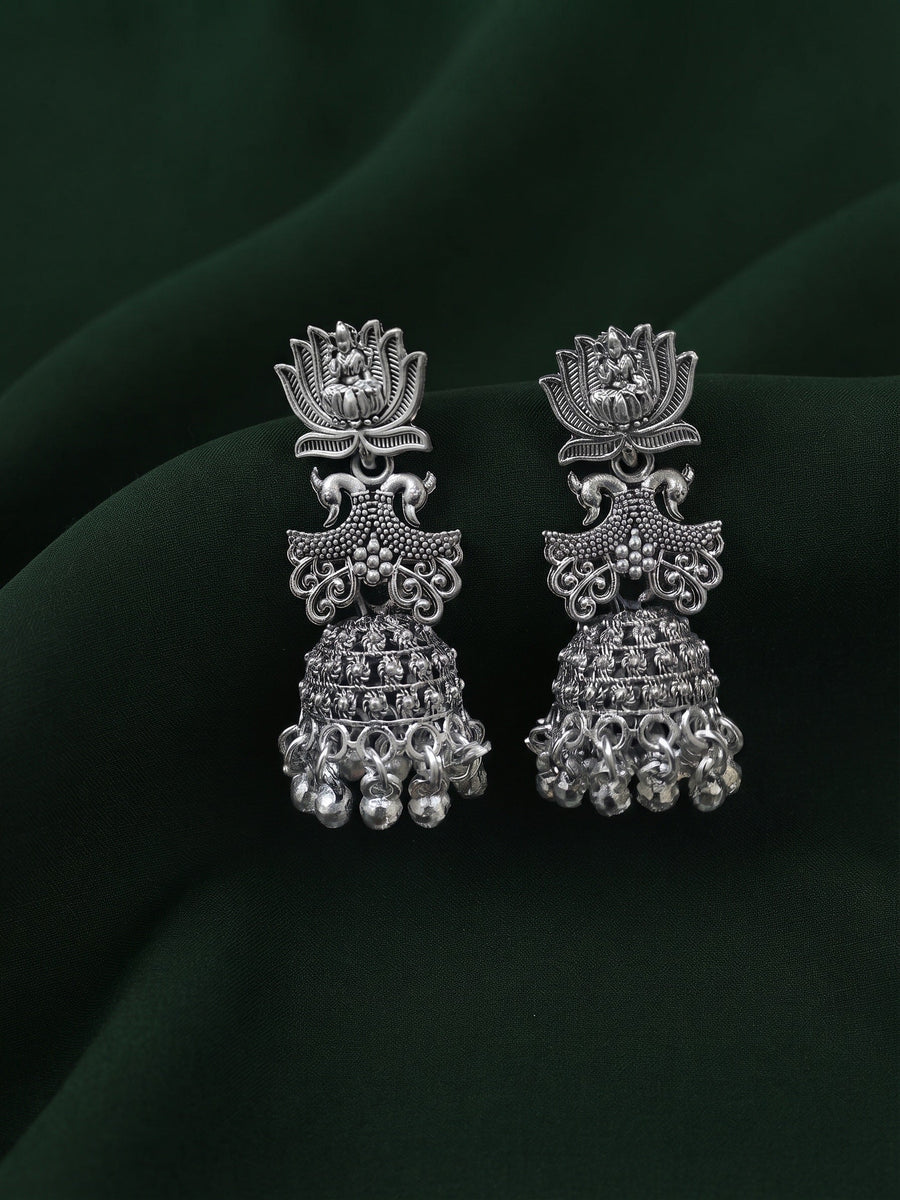 Silver Plated Oxidized Fancy Jhumka Earrings