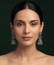Silver Plated Oxidized Fancy Jhumka Earrings