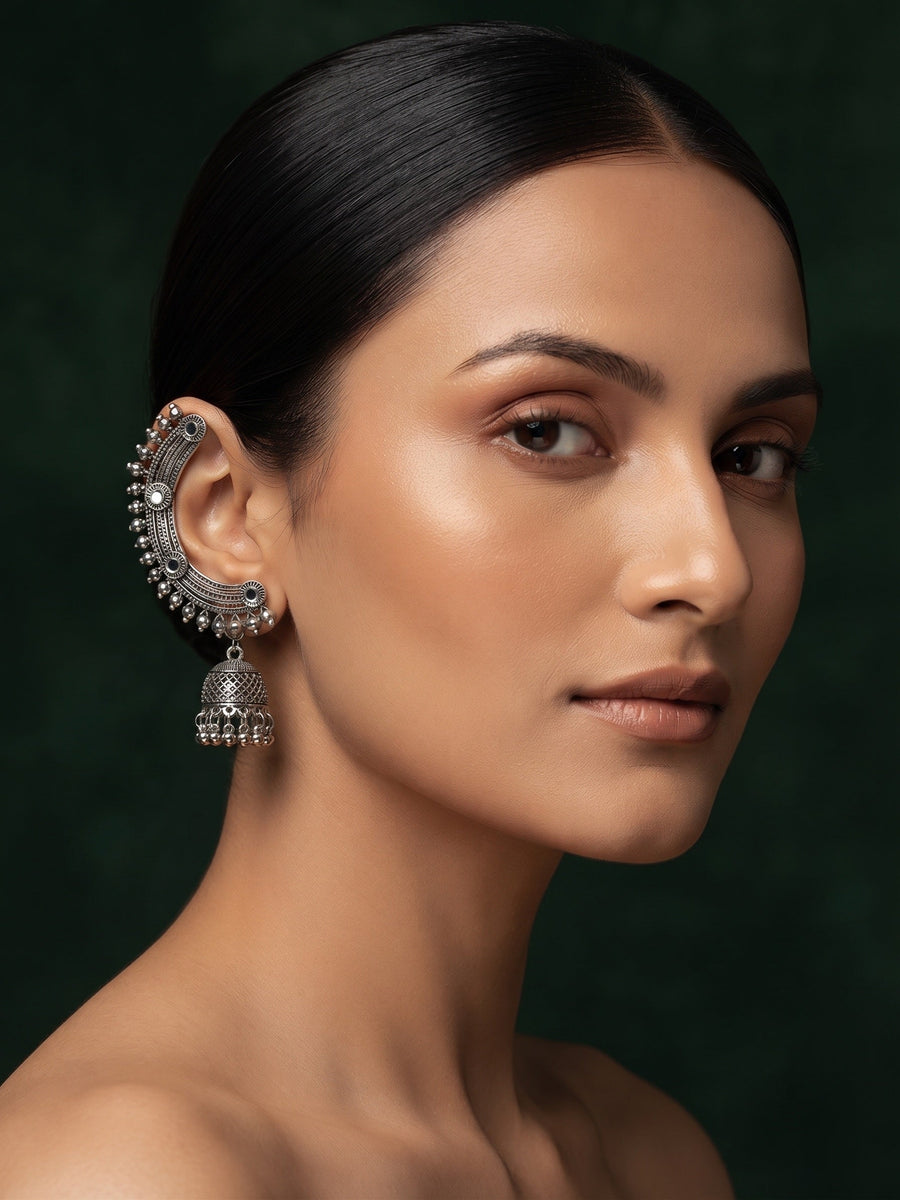 Silver Plated Oxidized Ethnic Design Ear Cuff