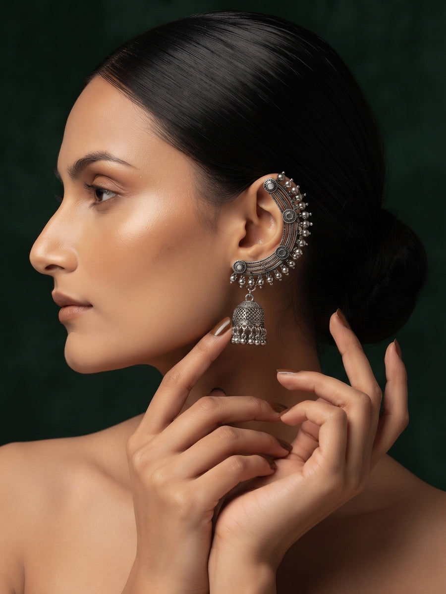 Silver Plated Oxidized Ethnic Design Ear Cuff