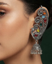 Silver Plated Oxidized Ethnic Design Ear Cuff