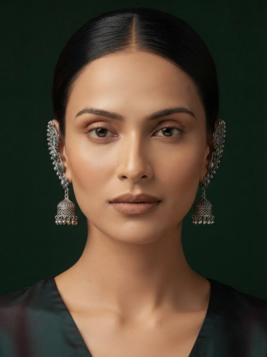 Silver Plated Oxidized Ethnic Design Ear Cuff