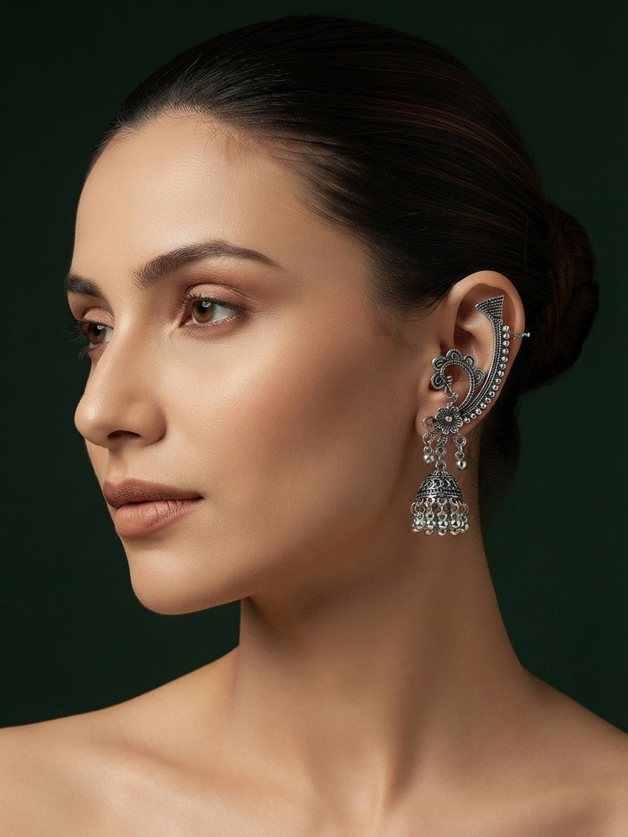 Silver Plated Oxidized Ethnic Design Ear Cuff