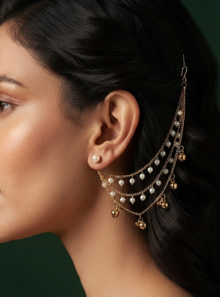 Gold-Plated Artificial Ghungroo Beaded Spherical Ear Chain