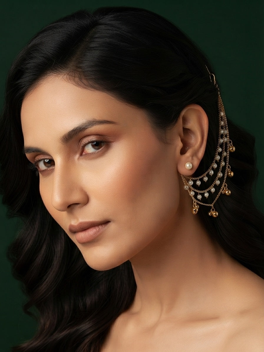 Gold-Plated Artificial Ghungroo Beaded Spherical Ear Chain