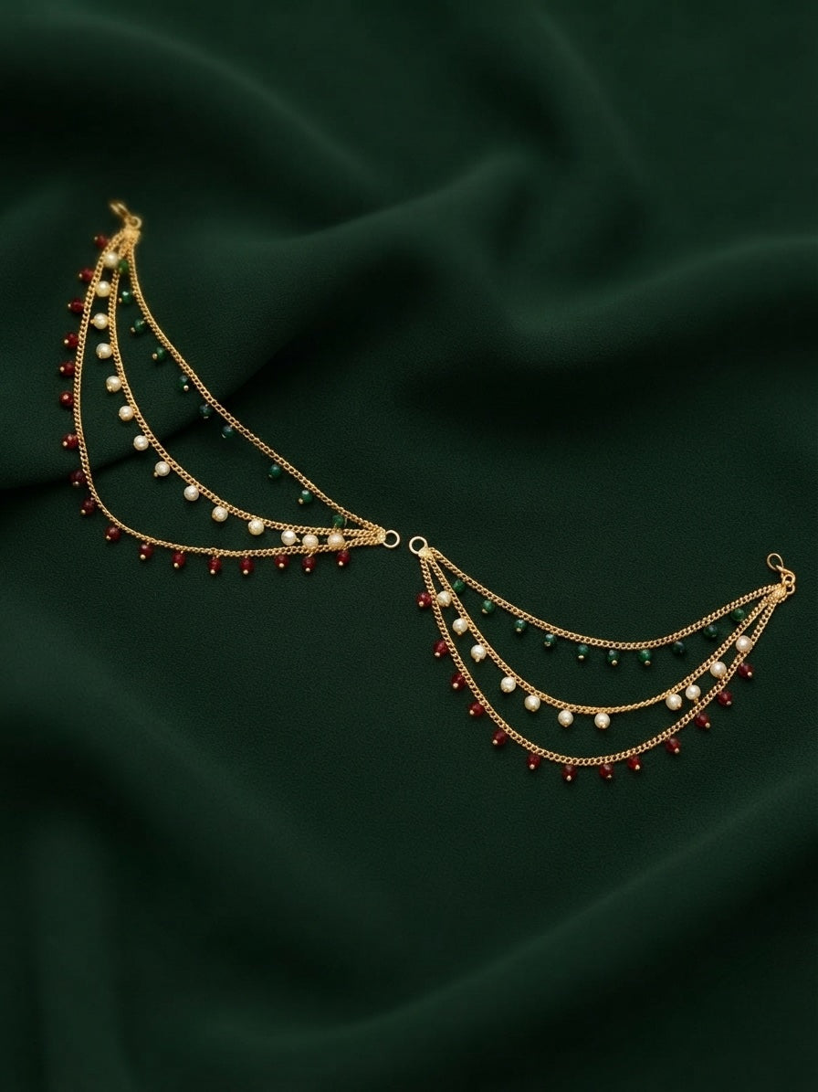 Gold Plated Classic Layered Pearl Earchain