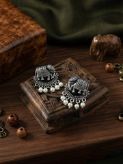 Silver Plated Oxidized Fancy Drop Earrings