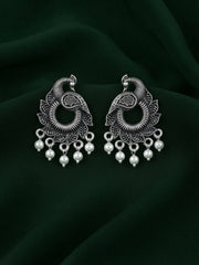 Silver Plated Oxidized Peacock Mottif Earrings