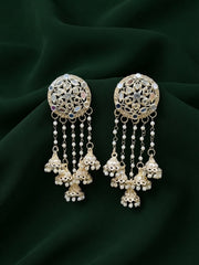 Gold-Toned Kundan & Pearl Jhumka Drop Earrings