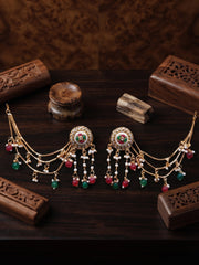 Gold-Toned Stone & Beaded Multi-Layered Ear Chain Earrings