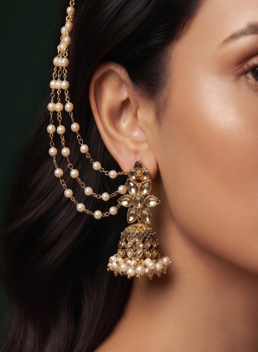 Gold Plated Classic Layered Pearl Earchain
