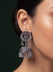 Silver Plated Oxidized Fancy Drop Earrings