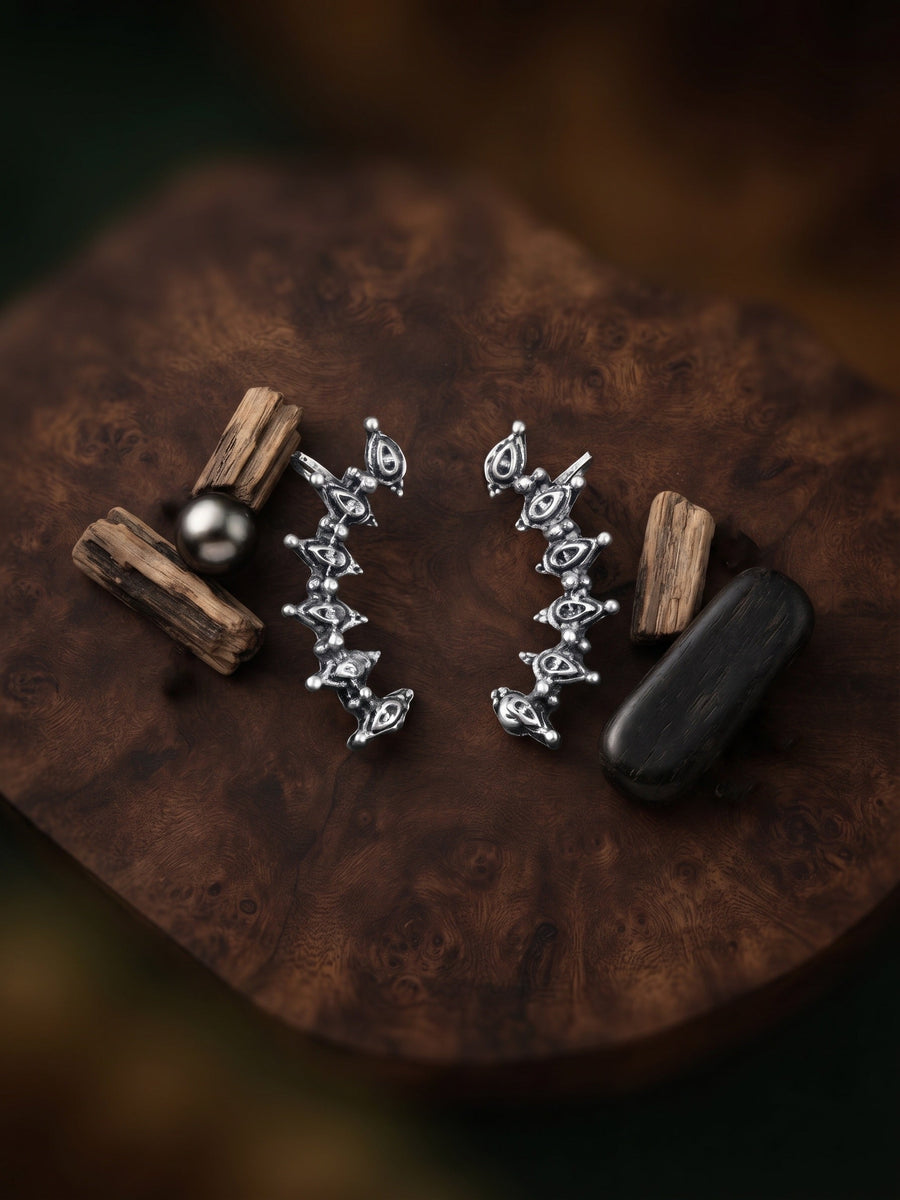 Silver Plated Oxidized Ethnic Design Ear Cuff