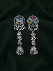 Silver Plated Oxidized Fancy Drop Earrings