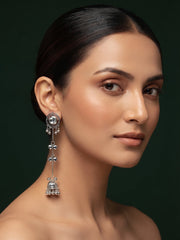 Silver Plated Oxidized Fancy Drop Earrings