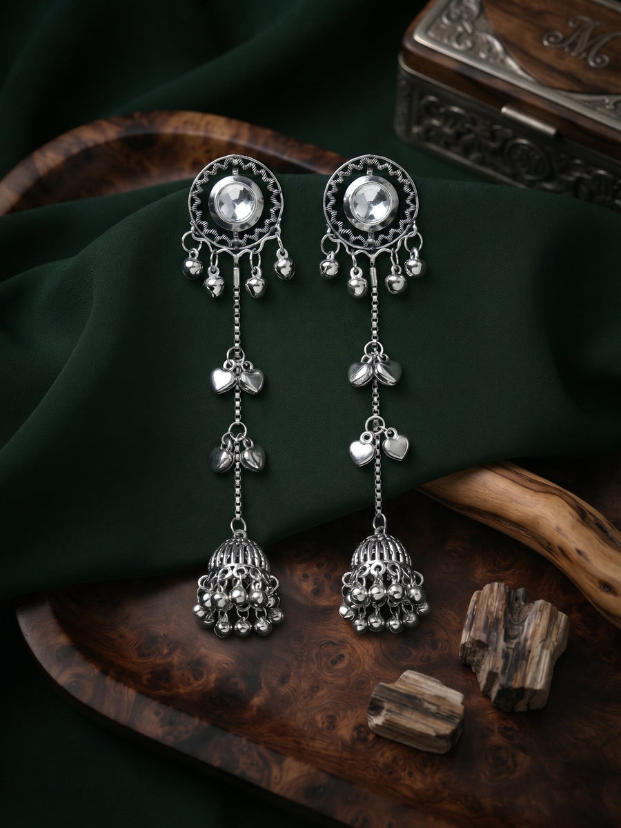 Silver Plated Oxidized Fancy Drop Earrings