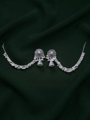 Silver Plated Oxidized Jhumka Earrings With Earchain