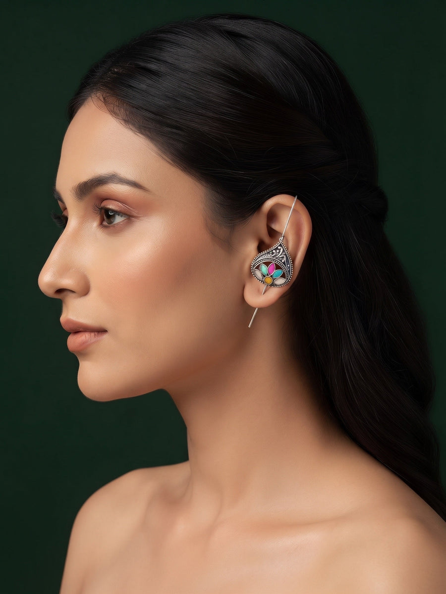 Silver Plated Oxidized Ethnic Design Ear Cuff