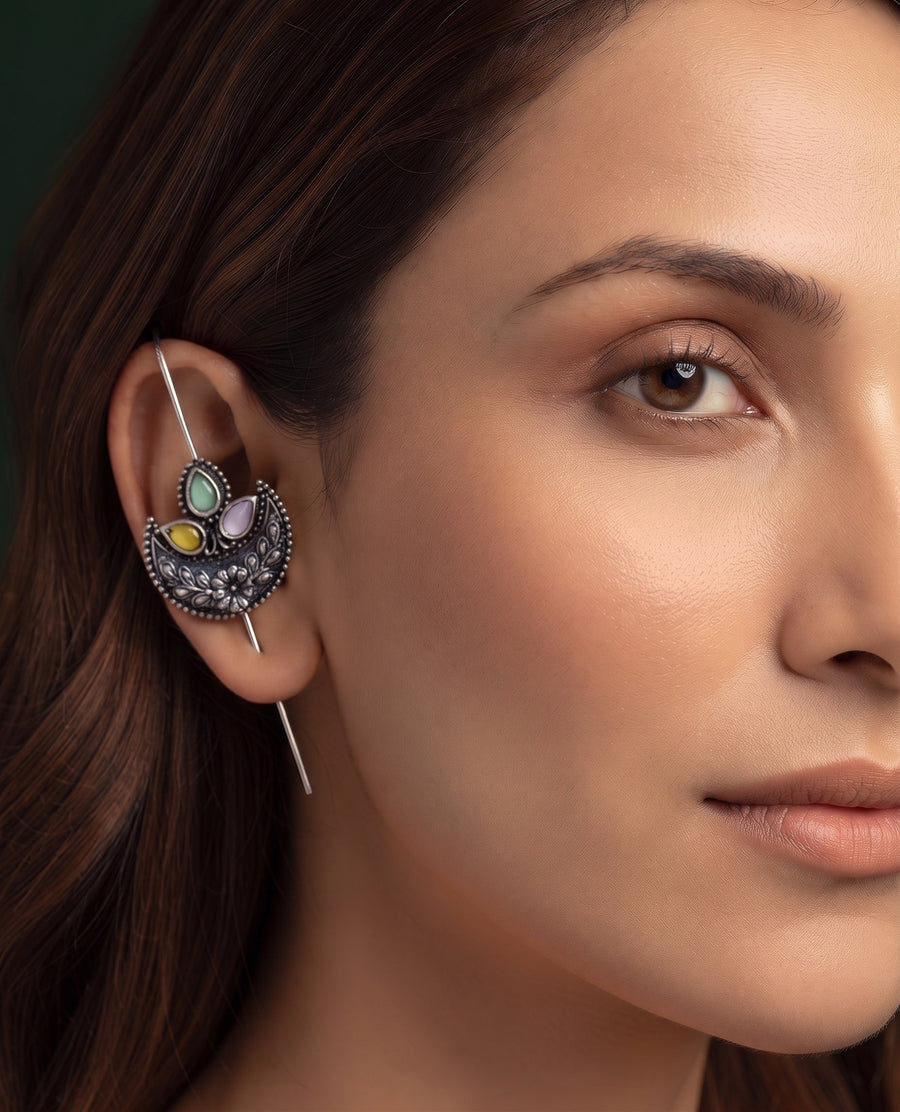 Silver Plated Oxidized Ethnic Design Ear Cuff