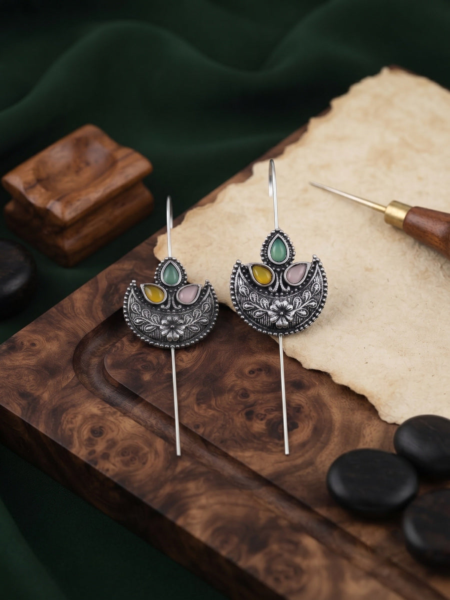 Silver Plated Oxidized Ethnic Design Ear Cuff