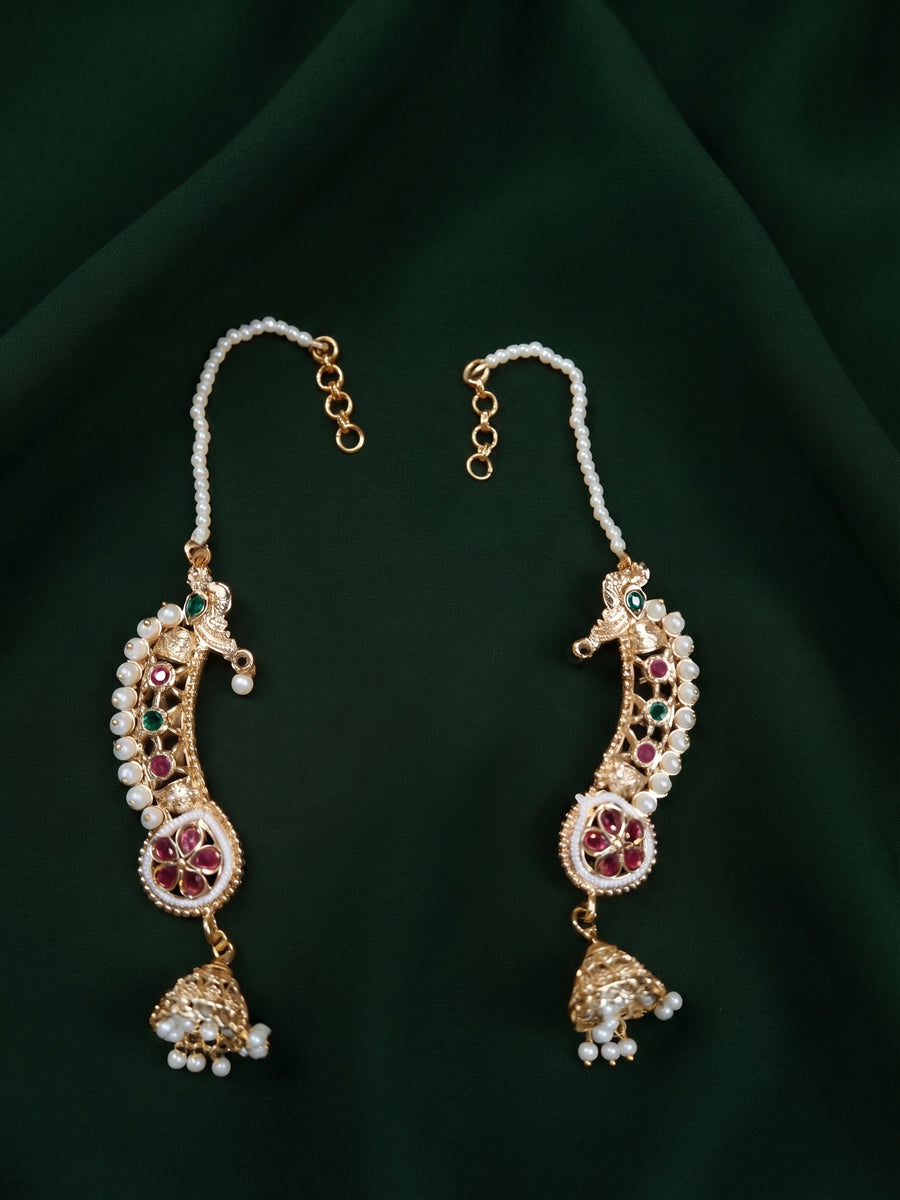Gold Plated Ethnic Design Ear Cuff with Chain