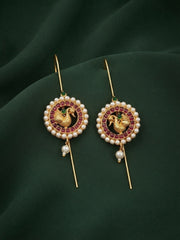 Gold Toned Pearl With Peacock Design Ear Cuff Earrings