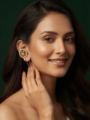 Gold Toned Pearl With Peacock Design Ear Cuff Earrings