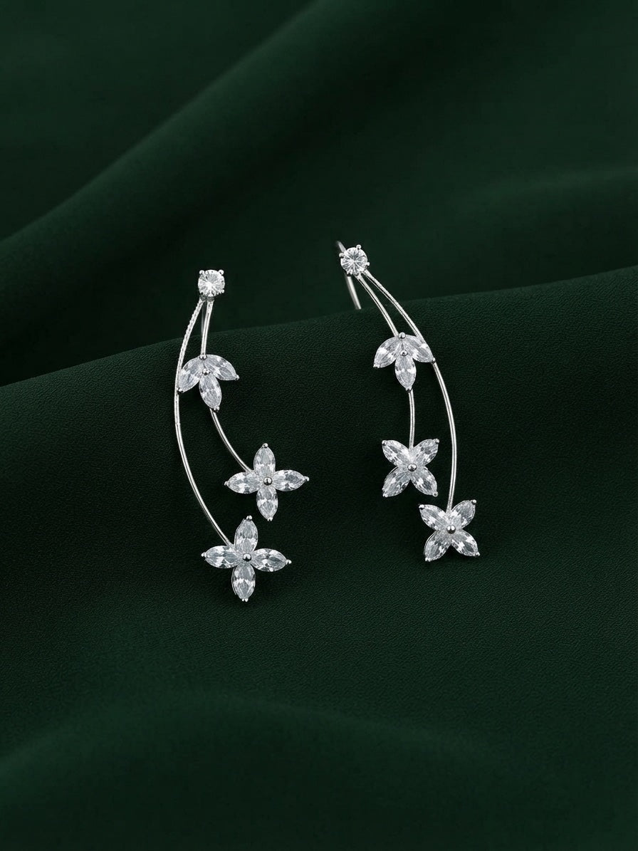 Silver Plated Oxidized Flower Design Ear Cuff