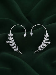 Silver Plated Oxidized Flower Design Ear Cuff