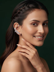 Silver Plated Oxidized Flower Design Ear Cuff