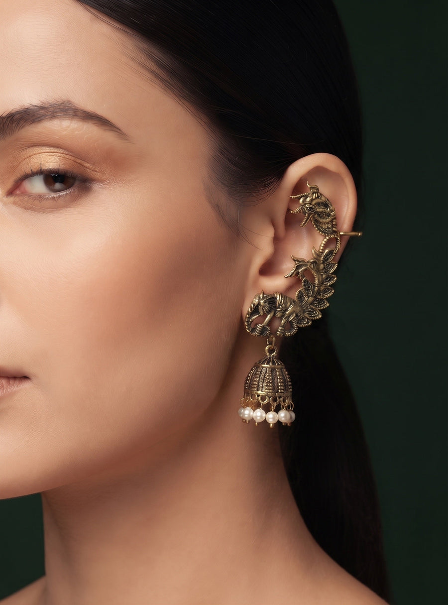 Gold Plated Pearls Beaded Ear Cuff