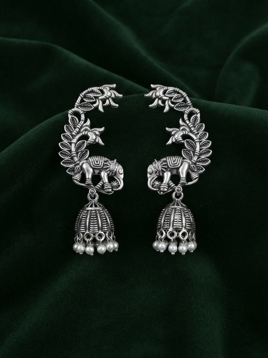 Silver Plated Oxidized Ethnic Design Ear Cuff