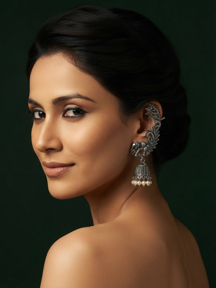 Silver Plated Oxidized Ethnic Design Ear Cuff