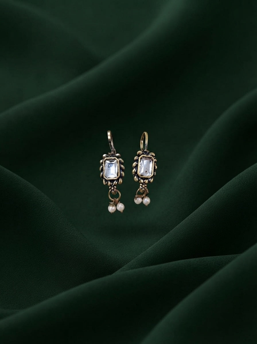 Gold Toned Kundan Studded Pearl Drop Ear Cuff Earrings