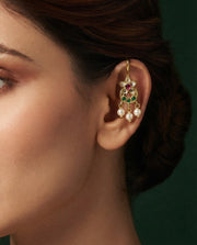 Gold Toned Pearls & Kundan Beaded Drop Ear Cuff