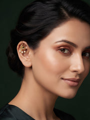 Gold Toned Ad Stone Peacock Design Drop Ear Cuff