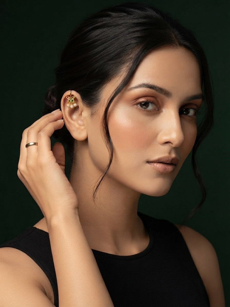 Gold Toned Ad Stone Butterfly Design Drop Ear Cuff
