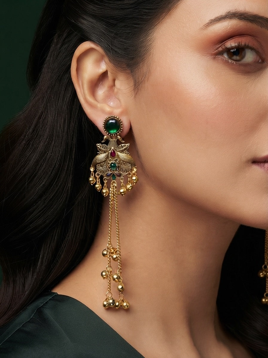 Gold-Toned Kashmiri Drop Earrings