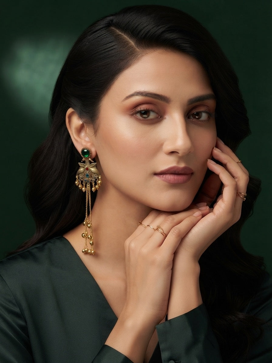 Gold-Toned Kashmiri Drop Earrings