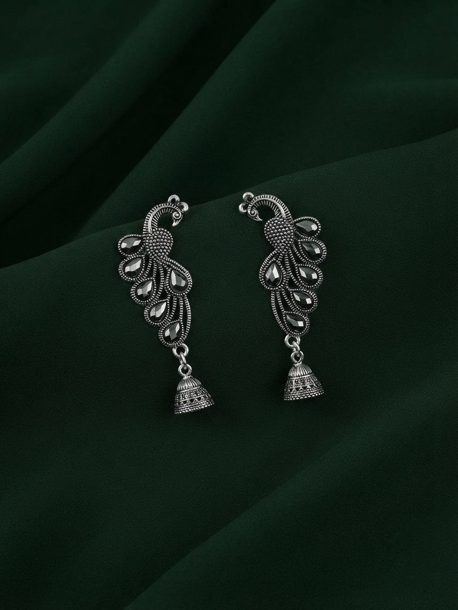 Silver Plated Oxidized Fancy Drop Earrings