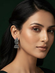 Silver Plated Oxidized Fancy Drop Earrings