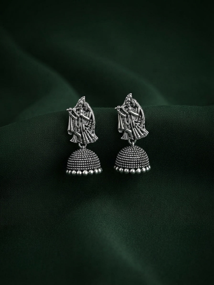 Silver Plated Oxidized Fancy Drop Earrings